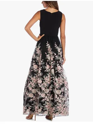 Morgan‎ & Co Women's Juniors Size 3 Evening Dress Black Pink Embroidered Floral thumbnail 2