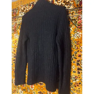 Italian Mohair Blend V-Neck Sweater Soft Fuzzy Black Stretch Knit sz L Italy thumbnail 9