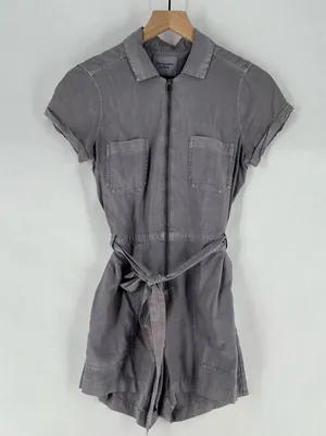 Abercrombie & Fitch Size‎ XS Zip Front Tie Waist Romper Gray Soft Flowy Lyocell thumbnail 1