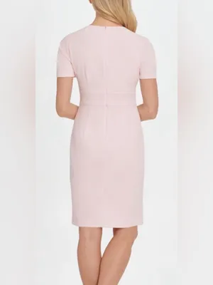 DKNY Pink Pleated Short Sleeve V-Neck Sheath Dress Sz 10 Autumn Wedding Guest thumbnail 3