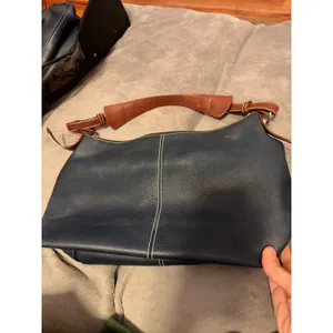 Dooney & Bourke Womens Hobo Bag Navy Blue Pebbled Leather Classic Zip Pockets thumbnail 3