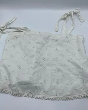 Aerie White Eyelet Cropped Tie Strap Summer Beach Cottage Core Tank top Small thumbnail 1