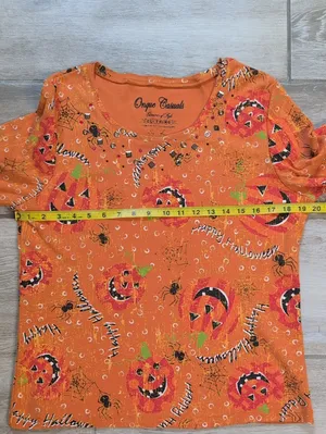 Onque Casuals 3/4 Sleeve Halloween Top | Pumpkin Halloween Pattern Shirt thumbnail 6