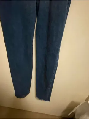 I&M Jeans Womens Dark Blue Wash Denim Overalls Pants S Small 29” Distressed thumbnail 10
