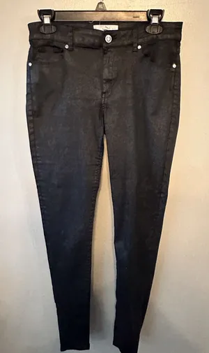 MNG Black Shiny Coated Skinny Jeans Pants Women's‎ Size 6 thumbnail 1