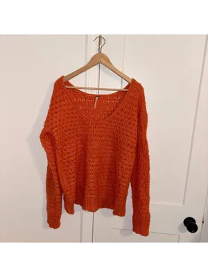 Free People $128 Crashing Waves Pullover Woman’s S orange knit sweater thumbnail 3
