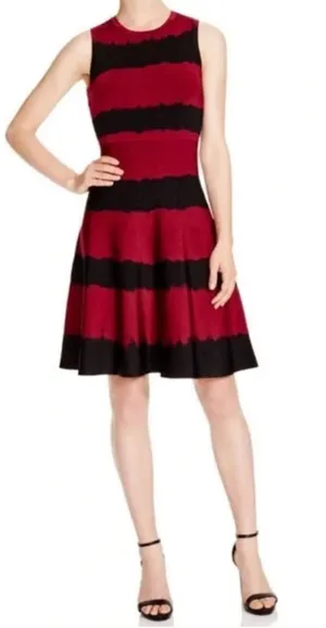 Karen Millen‎ Dress Bodycon Fit & Flare Sleeveless Tie Dye Red Black Size Small thumbnail 1
