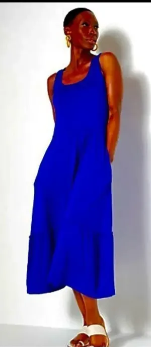 J. Jason Wu Regular Flowy Knit Royal Blue MIDI with Shirred Hem Detail- Small thumbnail 1