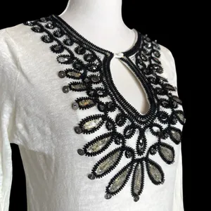Vintage Y2K INC Linen Beaded Embroidered Top Sz M Whimsigoth Fairy Grunge Black thumbnail 2