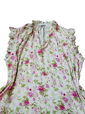 Maison d’Amelie Pink Floral Blouse Ruffle Trim Cottagecore Feminine Casual thumbnail 2