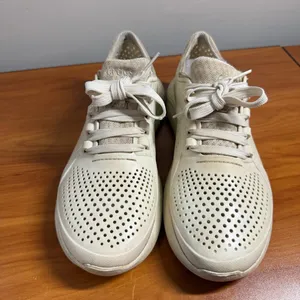 Crocs LiteRide‎ Pacer Perforated Sneakers 205234 Lightweight Lace Up Off White 9 thumbnail 2