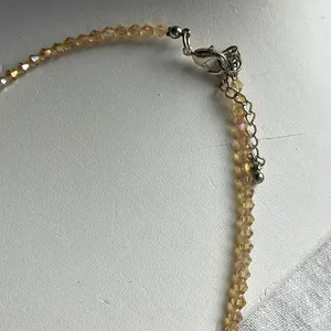 Peach glass AB coated bi-cone round facetted necklace. thumbnail 4