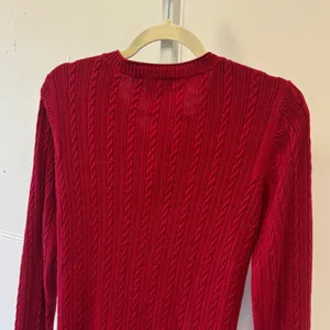 Eddie Bauer Red Cable Knit Ruffle Button Front Cardigan Sweater XS Holiday thumbnail 5