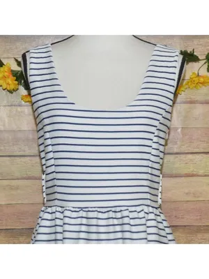 Lauren Conrad Sun Dress Navy Nautical Cross Back Size L Fit & Flare Preppy Lined thumbnail 2
