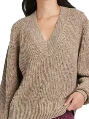 a new day Taupe V-Neck Chunky Knit Sweater thumbnail 1