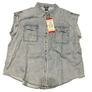 NWT BUFFALO DAVID BITTON Women's Medium Blue Shirt Soft Acid Wash Utility SS NEW thumbnail 1