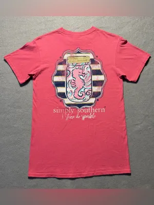 Simply Southern Pink Tee Small “I Shore Do Sparkle” Sea Horse Cute T-Shirt thumbnail 2