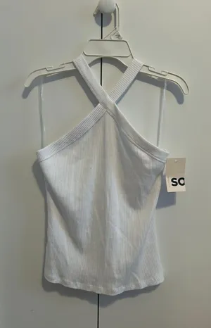 SO White Ribbed Cross-Strap Top thumbnail 2