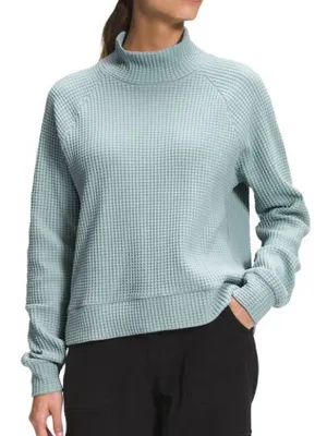 The North Face Pale Aqua Waffle Mock Neck Chabot Sweatshirt Hiking Outdoors sz L thumbnail 1