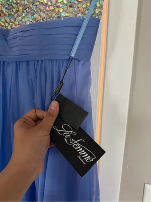 La Femme Periwinkle Blue Rhinestone Maxi Dress Event Prom Wedding Guest NEW thumbnail 6