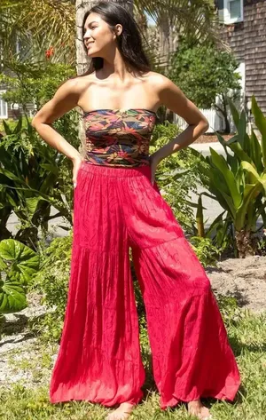 Natural Life Red Floral Jacquard Patti Palazzo Pants - Size L - NWOT thumbnail 1