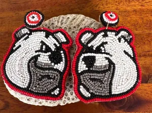 Bulldog Earrings UGA Dawgs University of Georgia Beaded Dangle Post New … thumbnail 9