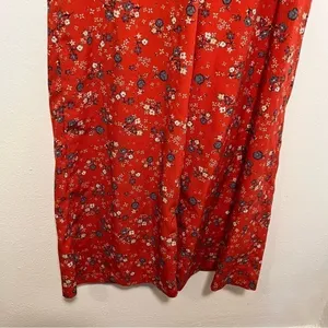 Japna Women's Size Medium Wide Leg Pants Orange Red Floral Pull On Elastic Waist thumbnail 4
