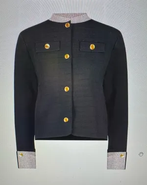 Tailored Black/Heather Trim Knit Cardigan with Gold Button Accents thumbnail 1