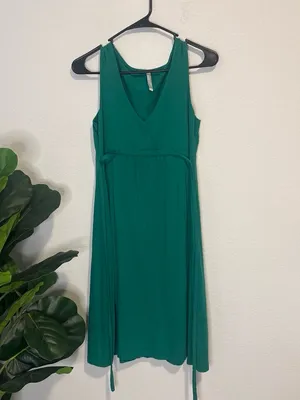 Old Navy Sleeveless V-Neck Green Mini Dress with tie waist thumbnail 5