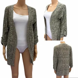 Maurices Open Front Textured Knit Cardigan Womens Large Olive Cream thumbnail 2
