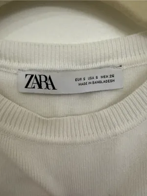 Zara Cream Ribbed Cropped Crew Neck Top Size Small thumbnail 3