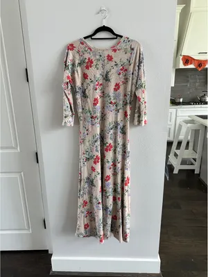 Polo Ralph Lauren Thermal Floral print knitted dress in beige XL thumbnail 8