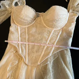 Oh Polly Ivory Lace Corset Mini Dress Long Sleeve Ruffle Skirt 6729 US 2 NWT thumbnail 13