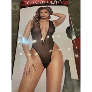 Dreamgirl Mesh Deep v Pull on Teddy - One Size - Black thumbnail 3