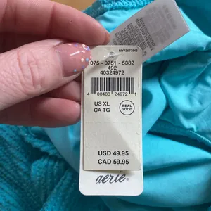 NWT XL Aerie Shimmery Crinkle Birthday Scoop Cheekiest One Piece Swimsuit Blue thumbnail 7
