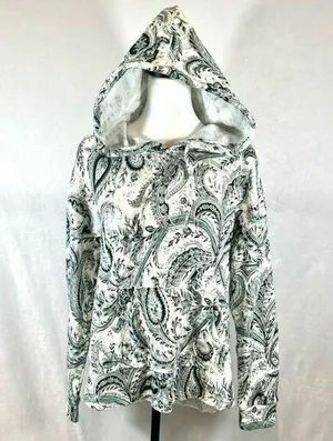 JM Active ivory and green paisley print soft brushed hoodie size medium NWT thumbnail 1