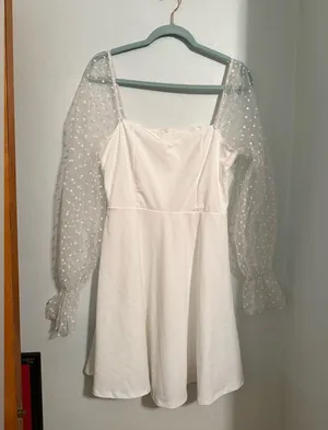 White Bubble Sleeve Dress Size L thumbnail 3