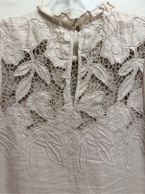 Ulla Johnson Aimee Linen Lace Eyelet Top Floral Embroidered Tan Size 4 thumbnail 8