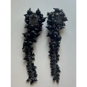 New Brunello Cucinelli Black Beaded Cluster Tassel Drop Earrings thumbnail 2