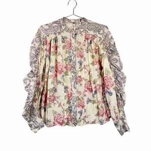 Free People Womens Beige Maraya Floral Paisley Puff Sleeve Blouse Boho Small thumbnail 3