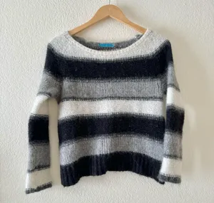 Alice + Olivia Baby Alpaca Merino Wool Gray Black White Striped Sweater thumbnail 2