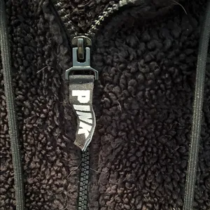 PINK Victoria's Secret Black Hooded Sherpa 1/4 Zip Jacket thumbnail 3