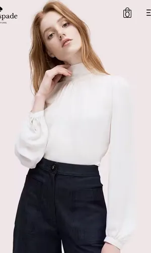 Kate Spade High Neck Silk Blouse Ivory Size XXS Bow thumbnail 1