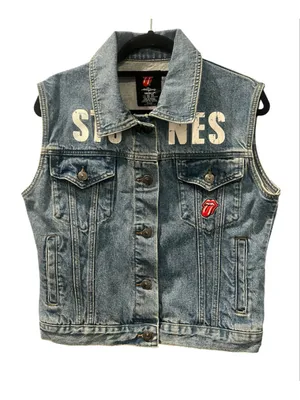 Rolling Stones Forever 21 Denim Vest Medium Back Patch Rock Band Concert Jean M thumbnail 1