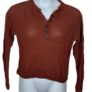 American Eagle Rust Brown Henley Sweater | XS | Relaxed Boyfriend Fit thumbnail 3