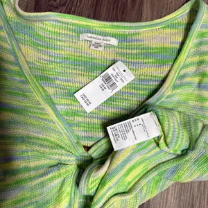 American Eagle Outfitters Lime Green Multi-Stripe Long Sleeve Knit Tank/Cardigan thumbnail 4