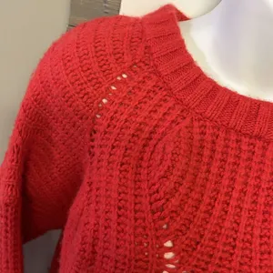 Madewell Women’s Heavy Weight Everett Cable Knit Pullover Red Sweater-Small thumbnail 7