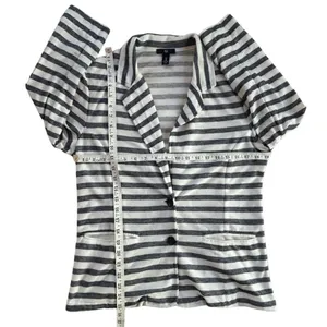 GAP horizontal Striped academia Blazer Navy White Knit Nautical Preppy Work M thumbnail 3