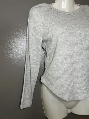 Free People Shirt Womens Small Gray Waffle Knit Crew Neck Long Sleeve Top thumbnail 3