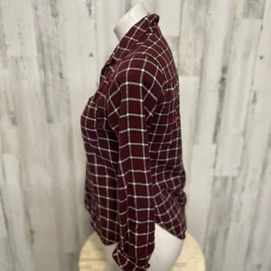 Hollister Plaid Button Down Flannel Shirt Womens S Burgundy Maroon Windowpane thumbnail 2
